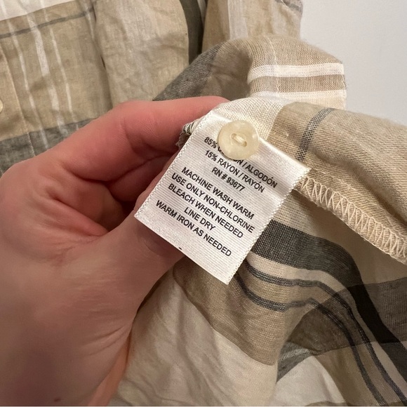 St. John's Bay Beige and Brown Plaid Shirt Minimalist Classic Western - Picture 8 of 8